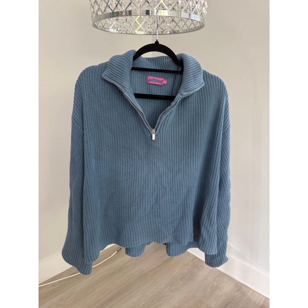 Edikted Dusty Blue Half-Zip Sweater